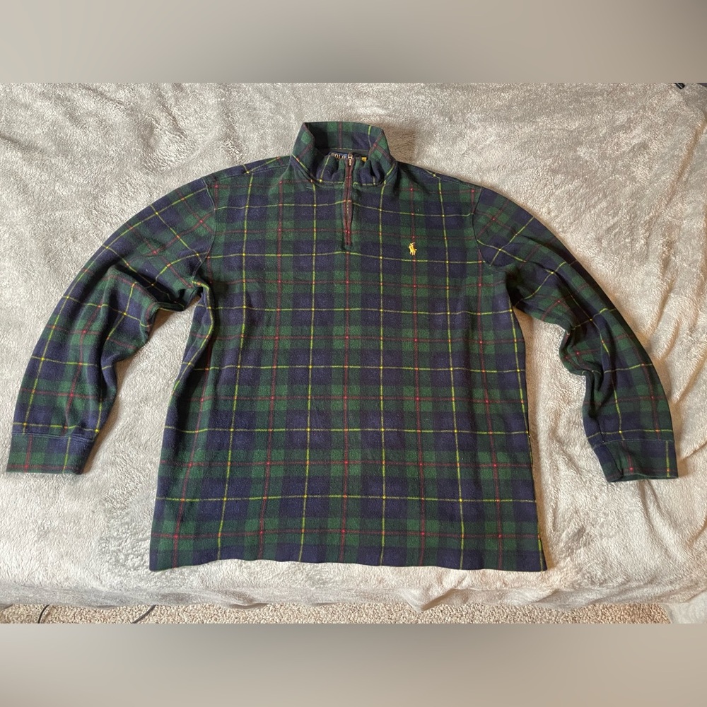 Polo Ralph Lauren Men's Green Tartan Estate Rib Pullover Sweater Size XL